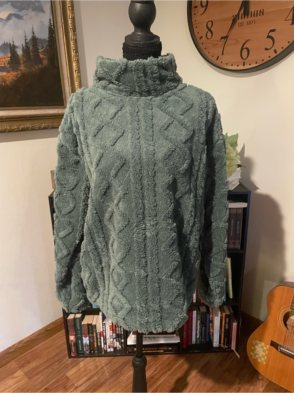 Eddie Bauer Sage Green Plush Cable Turtleneck Sweater